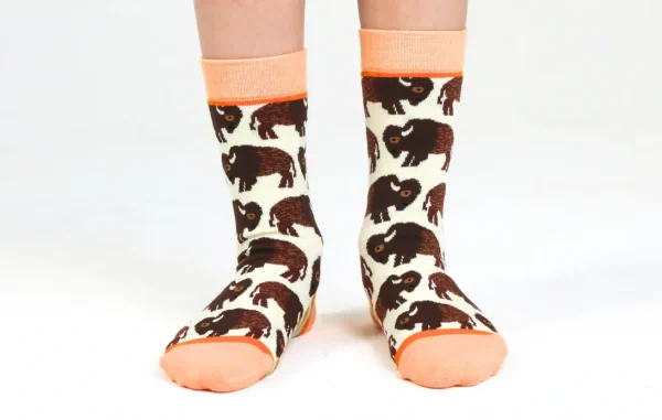 Kids' Cotton Crew Socks, Bison - Image 3
