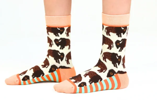 Kids' Cotton Crew Socks, Bison - Image 5