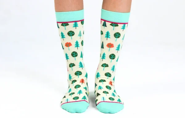 Kids' Cotton Crew Socks, Little Trees - Image 5