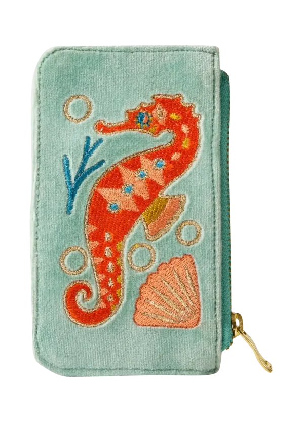 Powder Design Velvet Card Holder - Sparkling Seahorse - Aqua