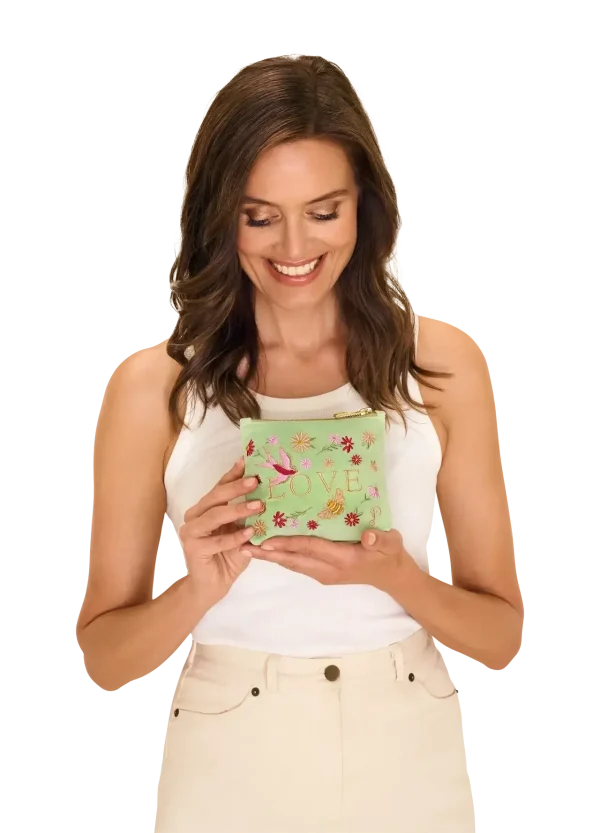 Powder Design Velvet Mini Pouch - Love in a Meadow - Mint