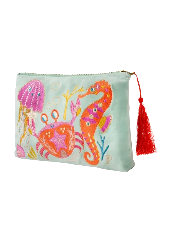 Powder Design Velvet Zip Pouch - Seashore Friends - Aqua - Image 2