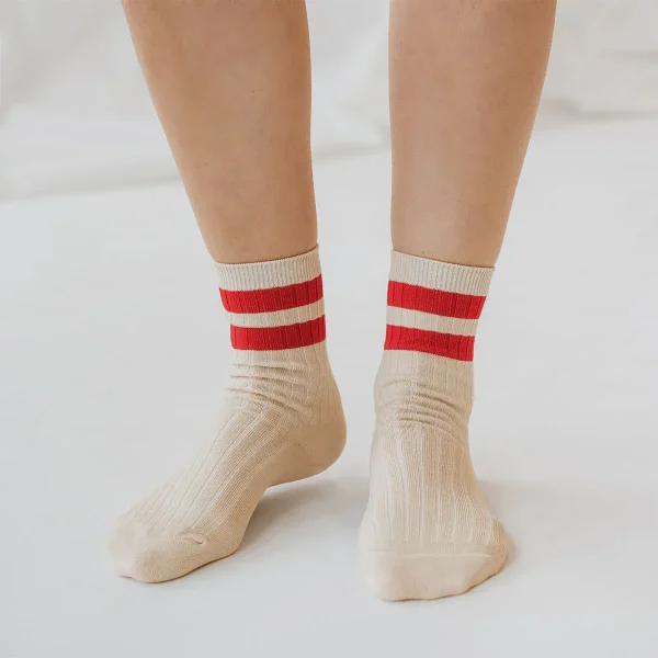 Le Bon Shoppe Her Varsity Socks Cream with Red - Image 2