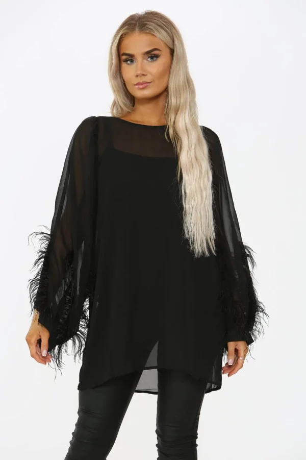 Ladies Feather Detail Chiffon Blouse - Image 2