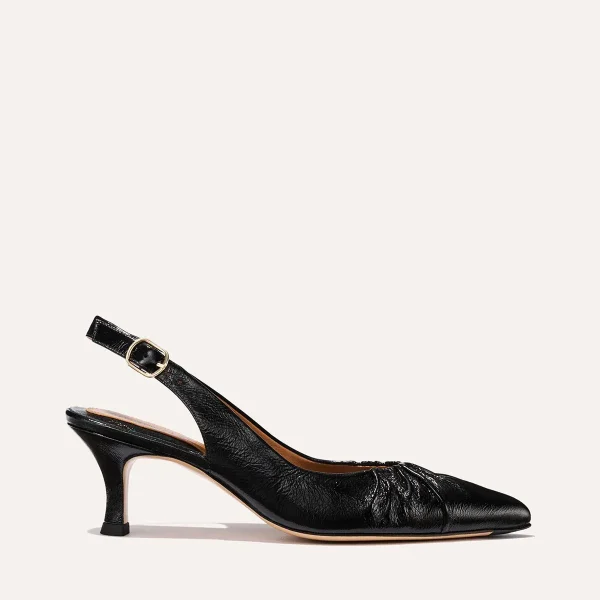 The Anya Slingback - Black Crinkle-Gloss Nappa