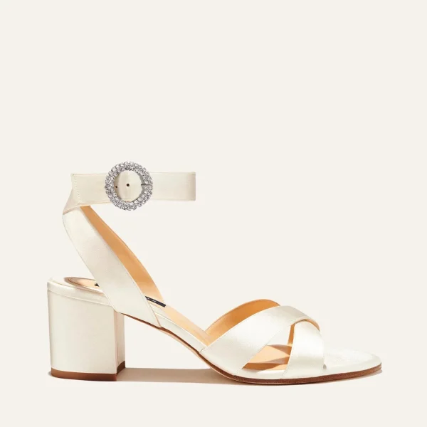 The City Sandal - Ivory Satin with Crystal Buckle