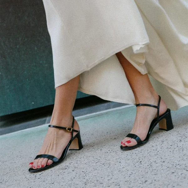 The Cleo Sandal - Black Crinkle-Gloss Nappa - Image 2