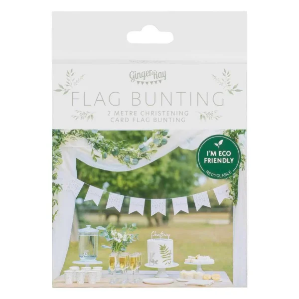 White and Green Botanical Christening Bunting - Image 3