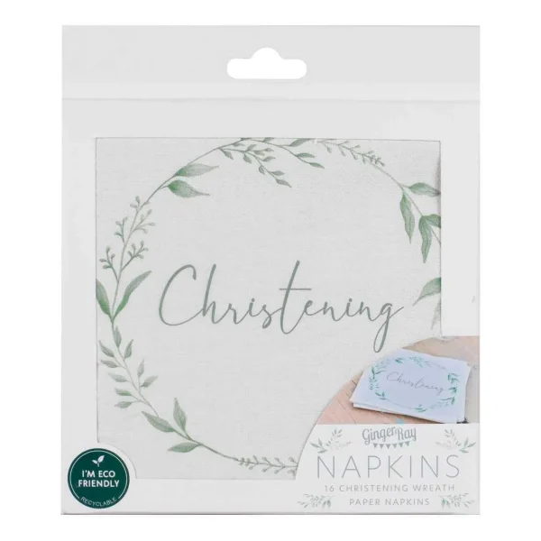 White and Green Christening Paper Napkins - Image 2