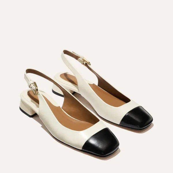 The Darcy Slingback - Cream and Black Calf