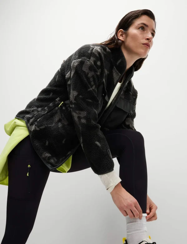 Borg Printed Funnel Neck Zip Up Fleece Jacket - Medium Grey Mix - Image 3