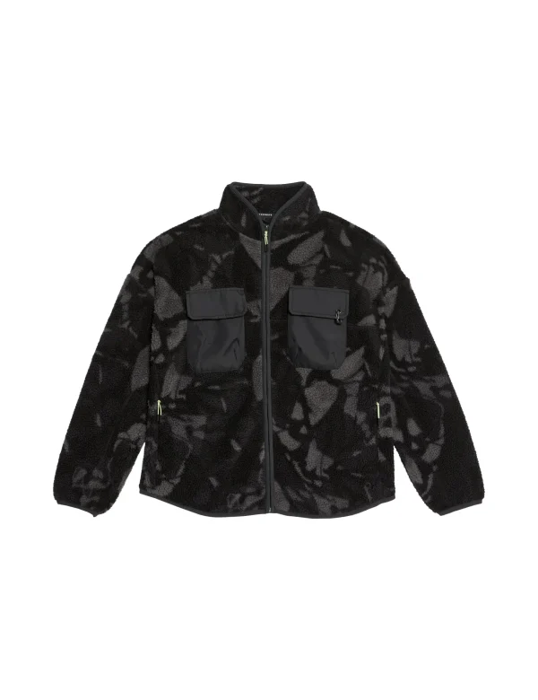 Borg Printed Funnel Neck Zip Up Fleece Jacket - Medium Grey Mix - Image 6