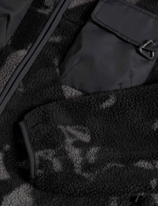 Borg Printed Funnel Neck Zip Up Fleece Jacket - Medium Grey Mix - Image 5