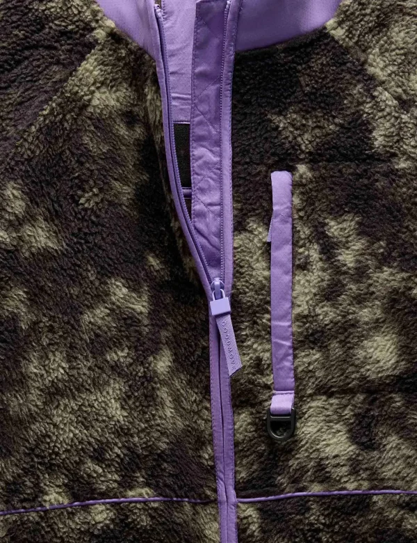 Borg Zip Up Printed Funnel Neck Fleece Jacket - Khaki Mix - Image 5