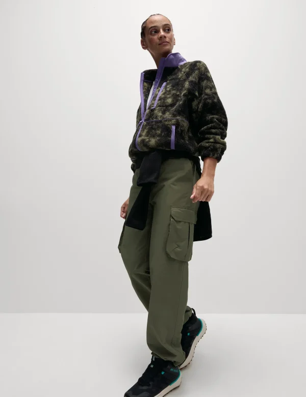 Borg Zip Up Printed Funnel Neck Fleece Jacket - Khaki Mix - Image 4