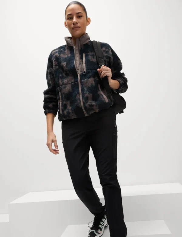 Borg Zip Up Printed Funnel Neck Fleece Jacket - Taupe Mix - Image 6