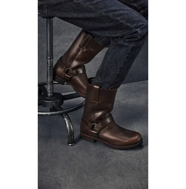 Handmade Brown Ring Buckle Boots Side Zipper Boot for Men's Leather Dress - Image 2