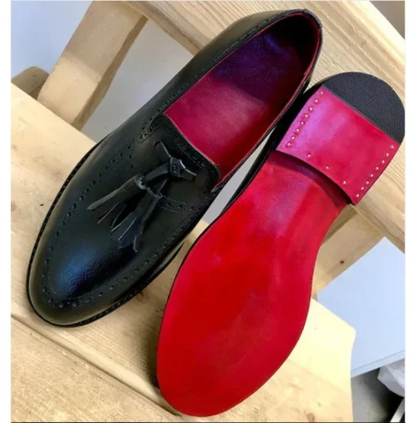 Handmade Men Black Moccasin, Dress Slip On Shoes