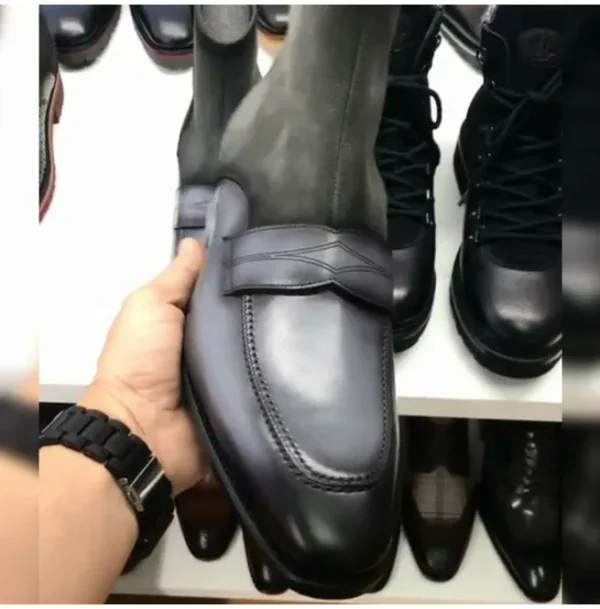 Handmade Men Black Suede and Leather Ankle Boot With Zip Closure - Image 3