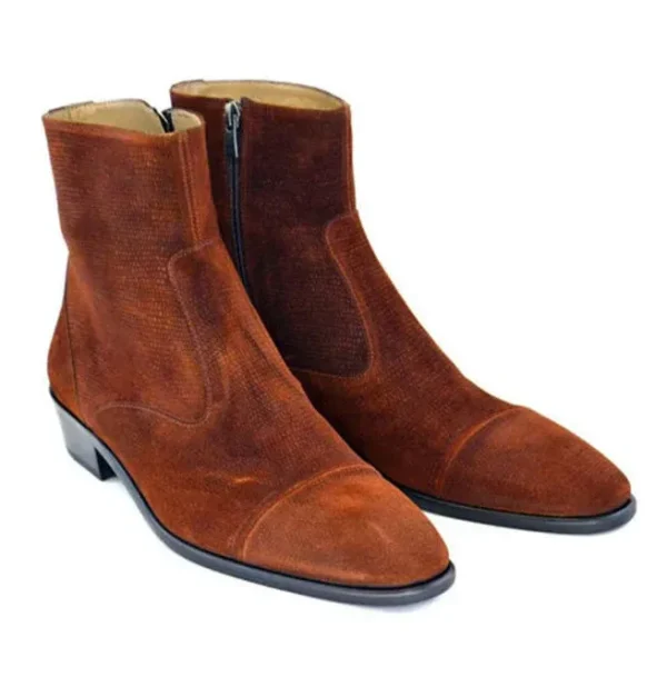 Handmade Men Black Cap Toe Ankle Boots
