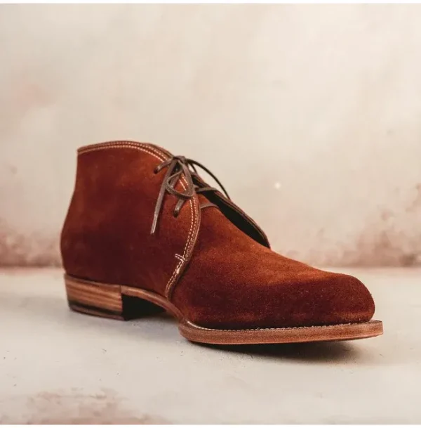 Handmade Men Brown Suede Ankle Boots With Lace up Closure, Suede Boots - Image 3