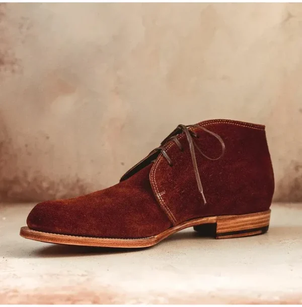 Handmade Men Brown Suede Ankle Boots With Lace up Closure, Suede Boots - Image 2
