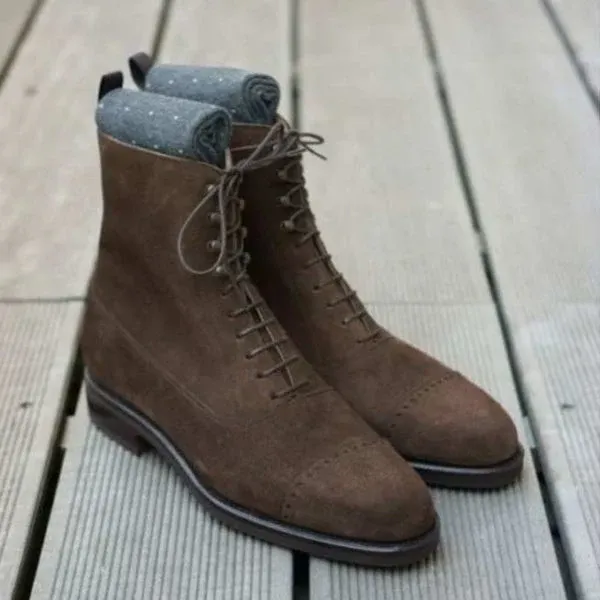 Brown Suede Leather Boot Handmade Men Dress Office Boot - Image 3