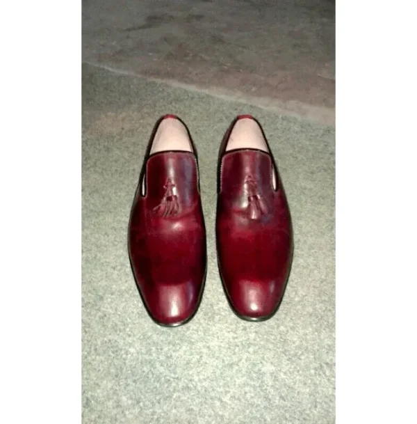 Handmade Men Burgundy Leather Shoe moccasin leather Shoes - Image 3