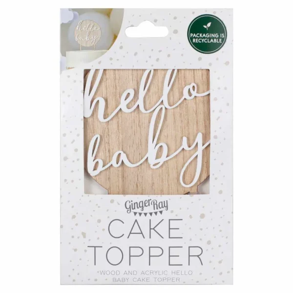 Hello Baby Wood and Acrylic Baby Shower Cake Topper - Image 2