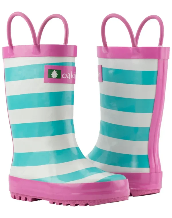 Mint, White & Pink Loop Handle Rubber Rain Boots - Image 7