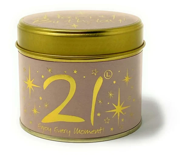 Lily Flame 'Happy birthday! 21st' Candle in a tin - Image 3
