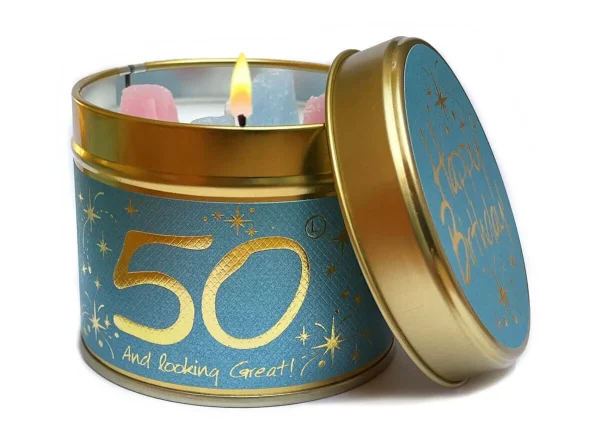 Lily Flame Happy Birthday 50th Scented Candle Tin
