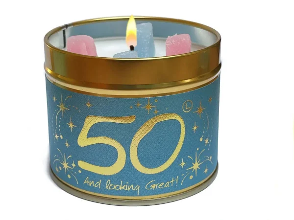 Lily Flame Happy Birthday 50th Scented Candle Tin - Image 2