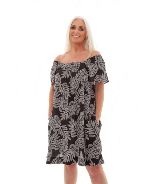 Linen Dotty Leaf Print Angel Sleeve Dress - Image 3