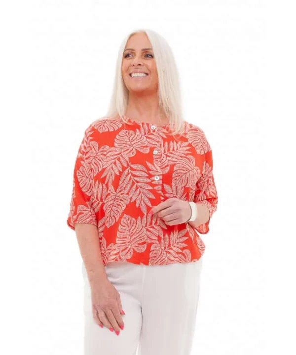 Linen Dotty Leaf Print Cropped Dolman Jacket - Image 3