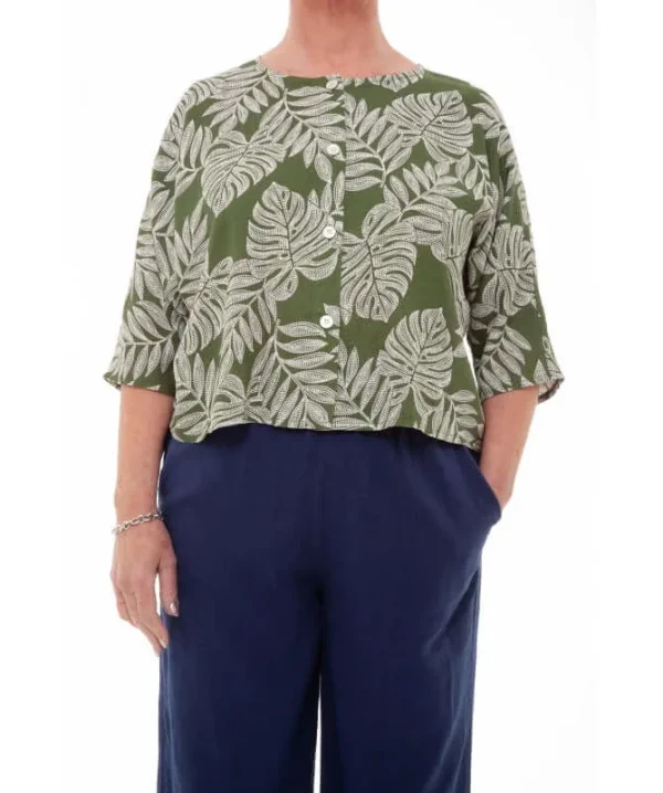 Linen Dotty Leaf Print Cropped Dolman Jacket - Image 2