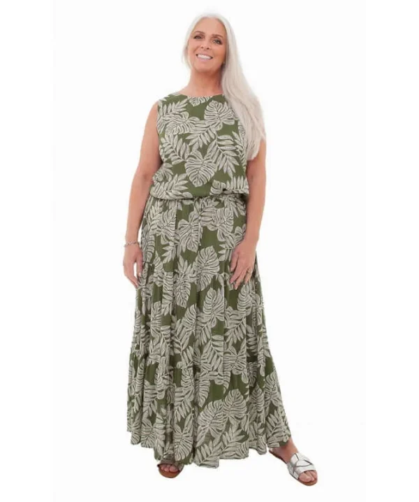 Linen Dotty Leaf Print Tiered Maxi Skirt - Image 3