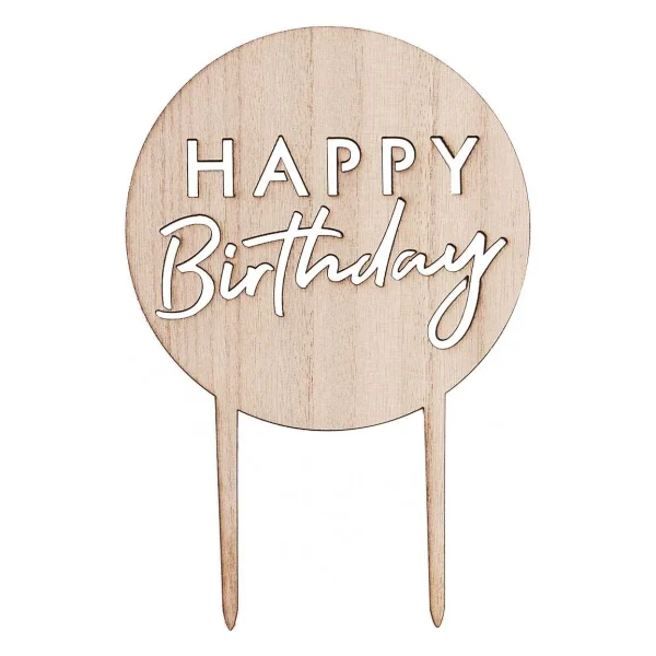 Wooden Happy Birthday Cake Topper - Image 2