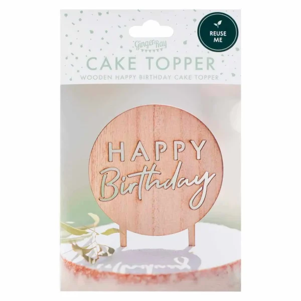 Wooden Happy Birthday Cake Topper - Image 3