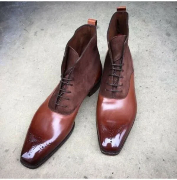 New Handmade Brown Suede & Leather Ankle Boots for Men’s - Image 3