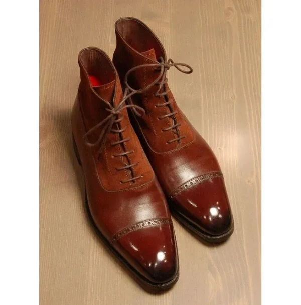 New Handmade Brown Suede and Leather Boots for Men - Image 3