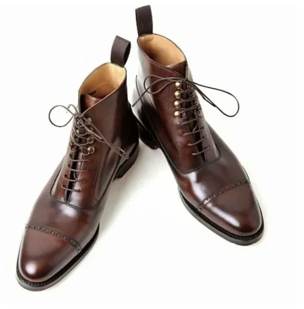 New Handmade Pure Brown Leather Ankle Boots for Men - Image 3
