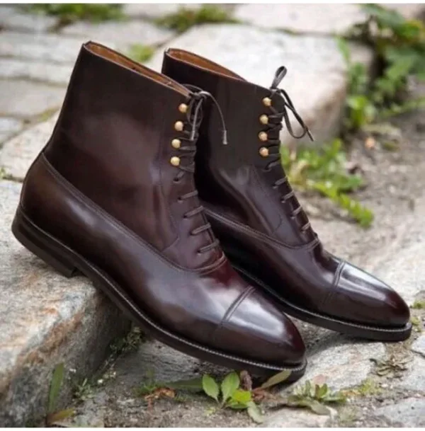 New Handmade Pure Brown Leather Ankle Boots for Men’s - Image 3