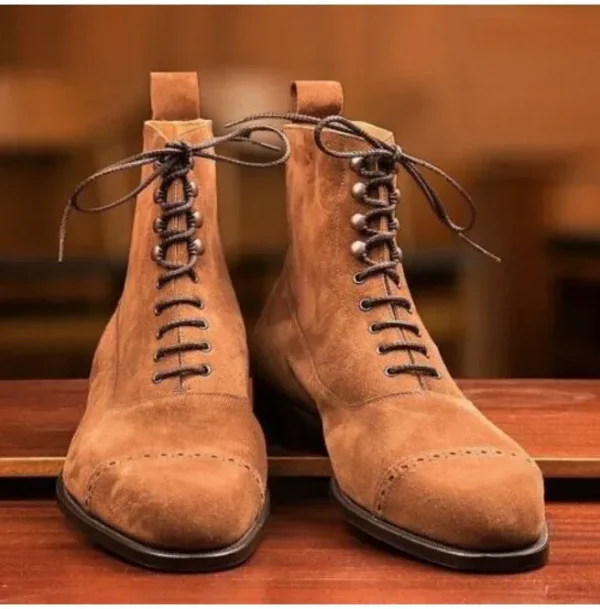 New Handmade Pure Tan Suede Leather Ankle Boots for Men’s - Image 3