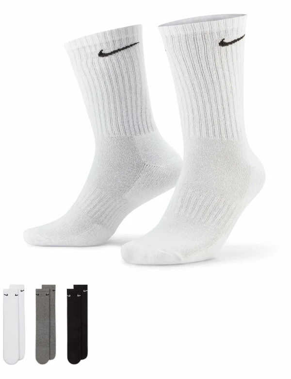 Everyday Cushioned Training Crew Socks (3 Pairs) - White/Grey/Black - Image 2