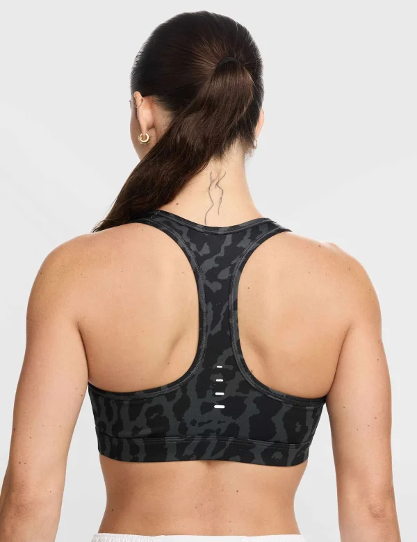 Swoosh Medium Support Printed Sports Bra - Black/Reflective Silver - Image 2
