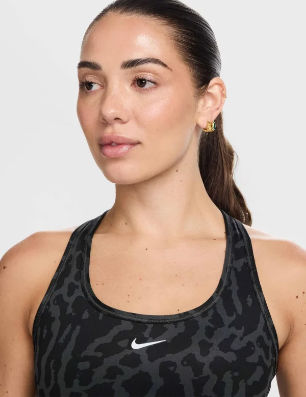 Swoosh Medium Support Printed Sports Bra - Black/Reflective Silver - Image 3