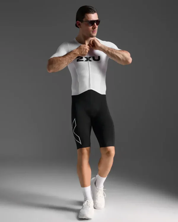 2XU Men Light Speed React Sleeved Trisuit - Black / White - Image 6