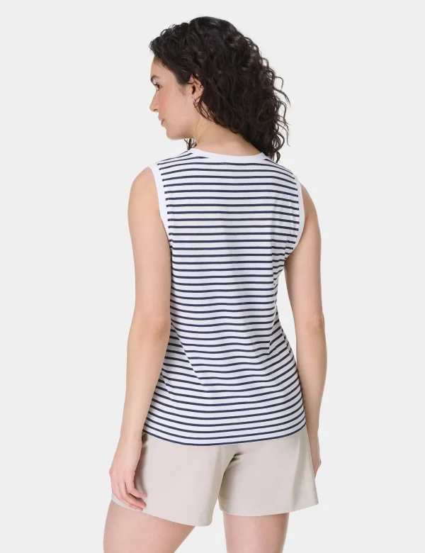 Essential Sleeveless Vest - White Navy Stripe - Image 2