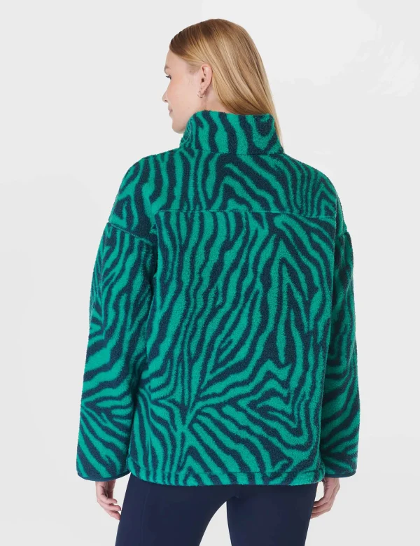 Karma Fleece Half Zip - Green Abstract Zebra Print - Image 2